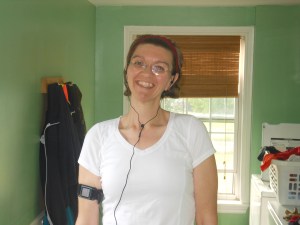 My husband took this just as I was about to walk out the door.  I took so happy and alert and not sweaty. 